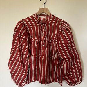 Doen Imani Red Monaco Striped Ramie Blouse (M)